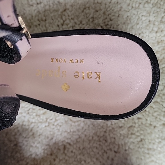 Kate Spade Black Glitter Heels With Feather Pom Pom Women Size 6.5 - Picture 7 of 10